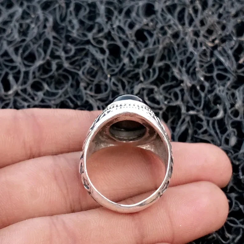 Anillo de ónix negro de plata de ley 925 hecho a mano declaración popular anillo para hombre B107 Foto 3 de 4