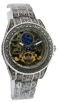 Winner Herren Automatikuhr 44mm Edelstahl Skelett Uhr Silber Vintage Edelstahl