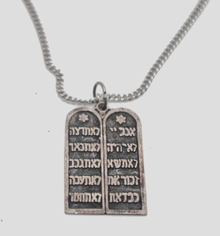 vintage Judaica Sterling Silver TEN COMMANDMENTS Stars of David CHARM OR PENDANT