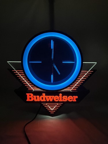 Budweiser Everbrite Lighted Bar Clock Sign 1991 LA‑251 Vintage Beer Light Works