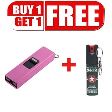 Stun Gun 800-380 BV Mini Rechargeable LED Flashlight W/1Bottle Free Pepper Spray