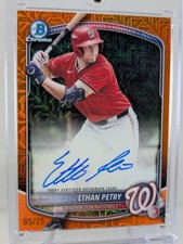 2025 Topps Bowman Chrome Ethan Petry Orange Mojo Autograph 5/25 , #BMA-EP