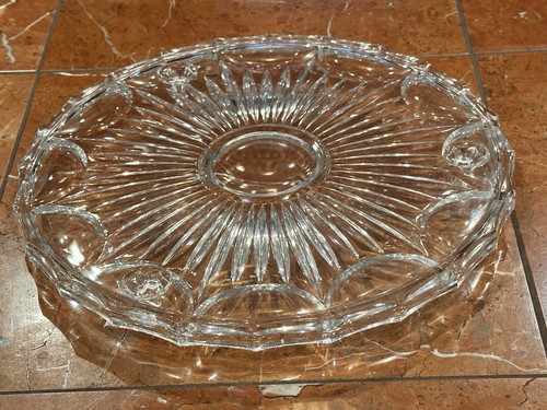 VINTAGE SUNFLOWER STARBURST CLEAR FOOTED 11.75" CAKE PLATE HEAVY CRYSTAL GLASS - Picture 5 of 7