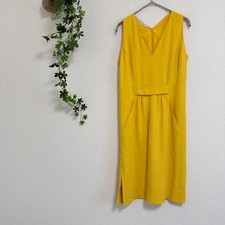 VALENTINO V-neck sleeveless Dress Women Size F Yellow Slit Genuine