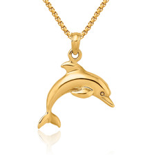 14K Solid Yellow Gold Dolphin Necklace