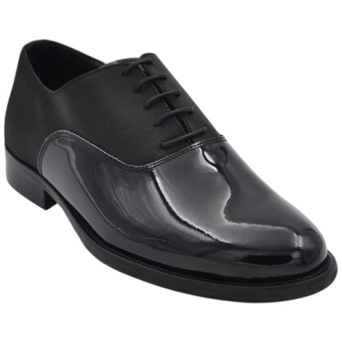 Scarpe uomo stringate bicolore vernice nero e raso derby made in italy fondo ve - Foto 2 di 3