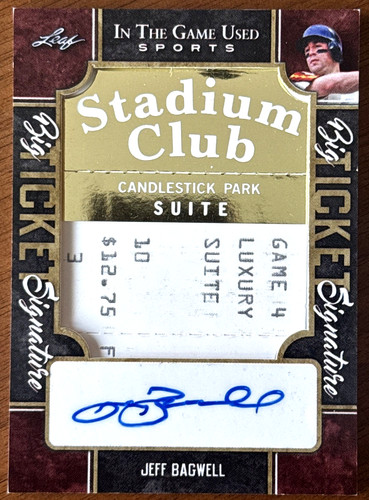 2022 Leaf In The Game Used Sports Jeff Bagwell Auto Big Ticket Stub Astros RARE