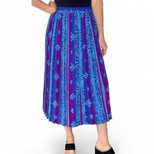 Vintage 80  s G.W. Blue Purple Stripe Abstract Midi Pleated Skirt