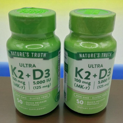 #ad 2 Natures Truth Ultra K2 100 MCG MK 7 D3 5000 IU 125 MCG 50 Softgels Ea 12 27 $17.99