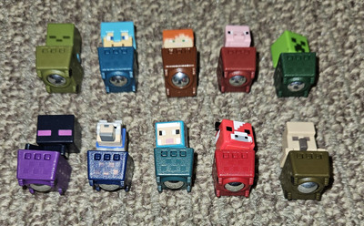 Minecraft Mini 10 Figures Set Minecarts Creeper Pig Wolf 1'' Roller Ball RARE NEW