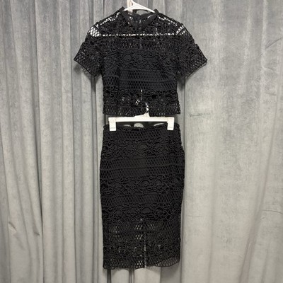 Express Women s Black Lined Crochet Cut Out Skirt And Crop Top Set 6 Whimsy Goth