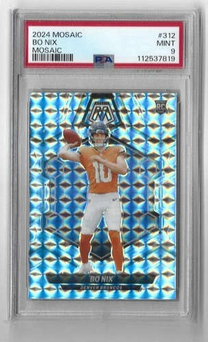 Bo Nix 2024 Panini Mosaic Silver Mosaic Prizm RC PSA 9