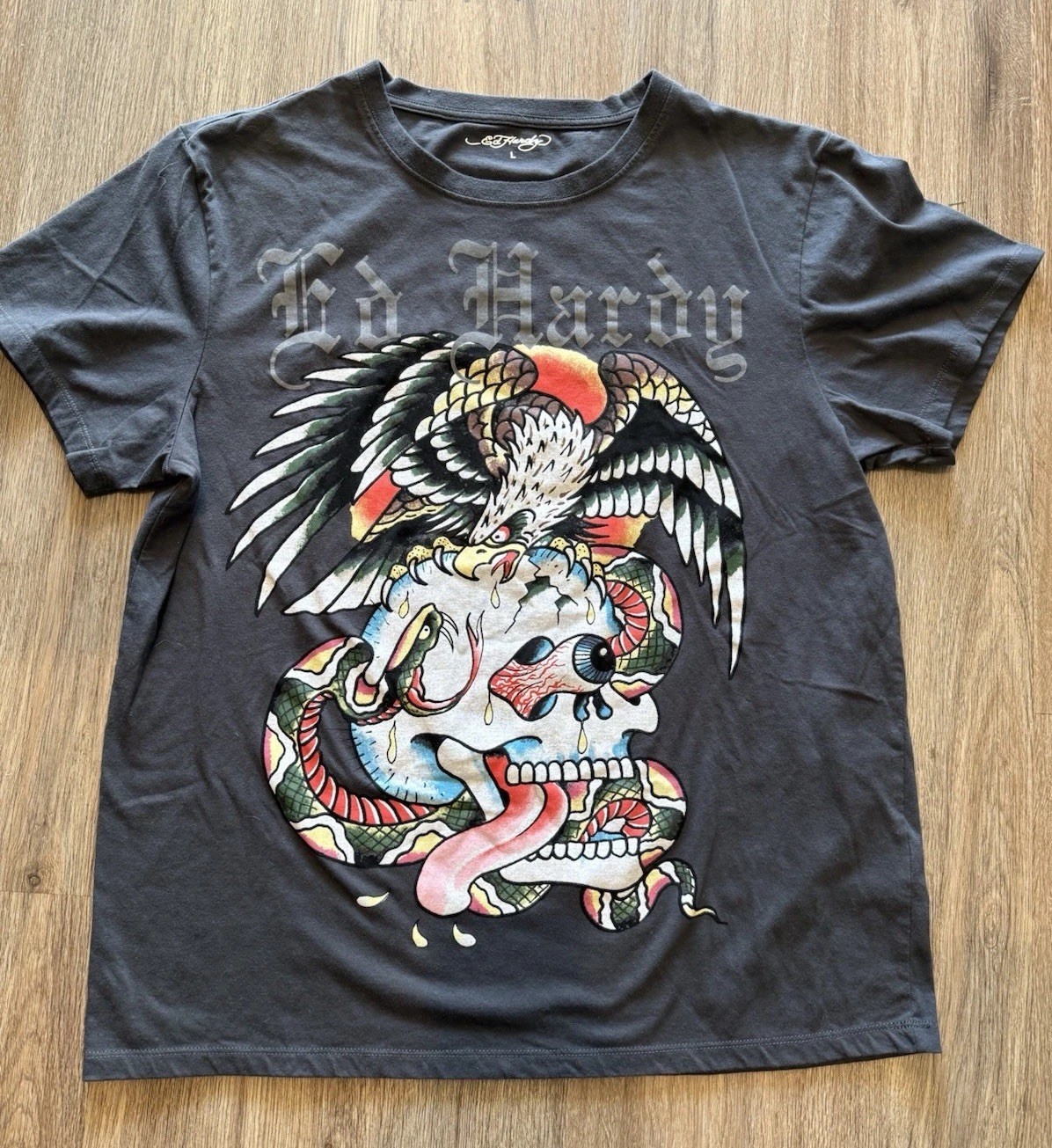 Ed Hardy Eagle Skull Snake Graphic T-Shirt Mens Large Vintage Y2K Don Ed Hardy