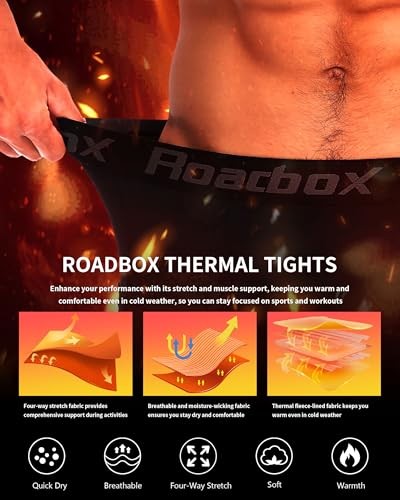  Men's Thermal Compression Pants, Fleece Lined Running Tights with Medium Black