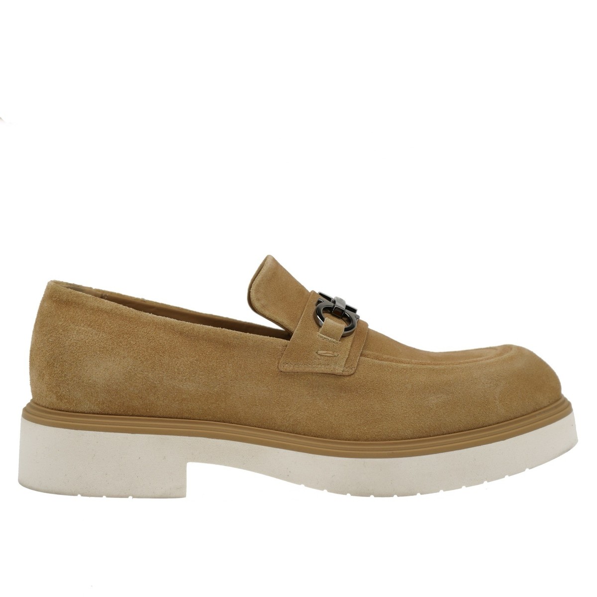 Salvatore Ferragamo Fiorello Gancini Loafers Beige Suede Leather