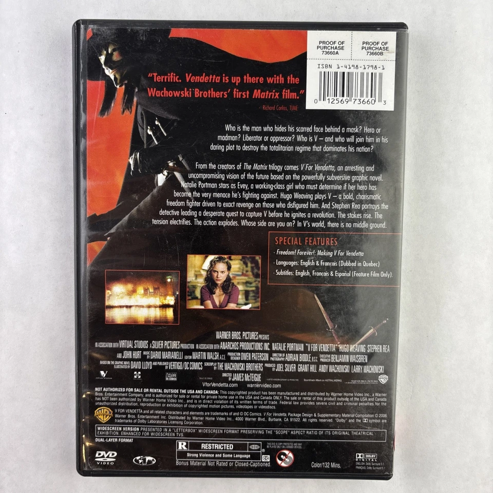 V for Vendetta (DVD, 2005) - Image 2 of 4
