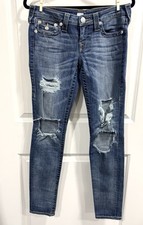 True Religion Women's World Tour Skinny Jeans Low Rise Distressed Size 27 x 31