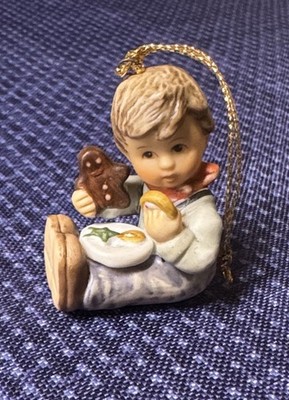 Berta Hummel Goebel Ceramic Christmas Ornament Boy ''Christmas Treats'' 1999