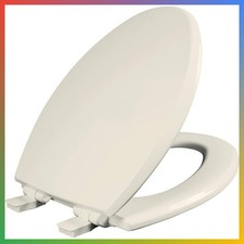 Elongated Toilet Seat Slow Close Easy Clean Wood Made in USA Biscuit