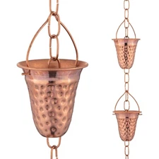 Marrgon Copper Hammered Rain Chain – Decorative Chimes  Cups Replace Gutter D...