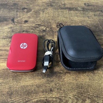 HP Sprocket Portable Photo Printer Red Bluetooth ZINK With Case & Charger Cord
