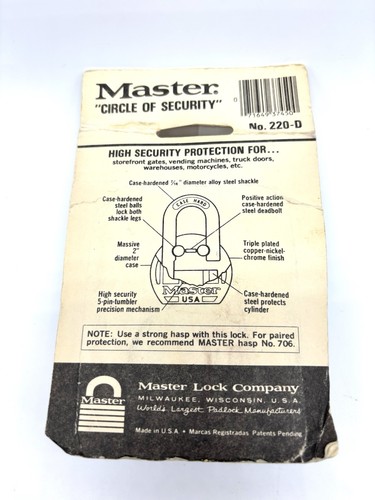 Vintage Master Lock Hochsicherheit 230 D Vorhängeschloss mit Schlüssel MasterLock Neu Versiegelt - Bild 2 von 4