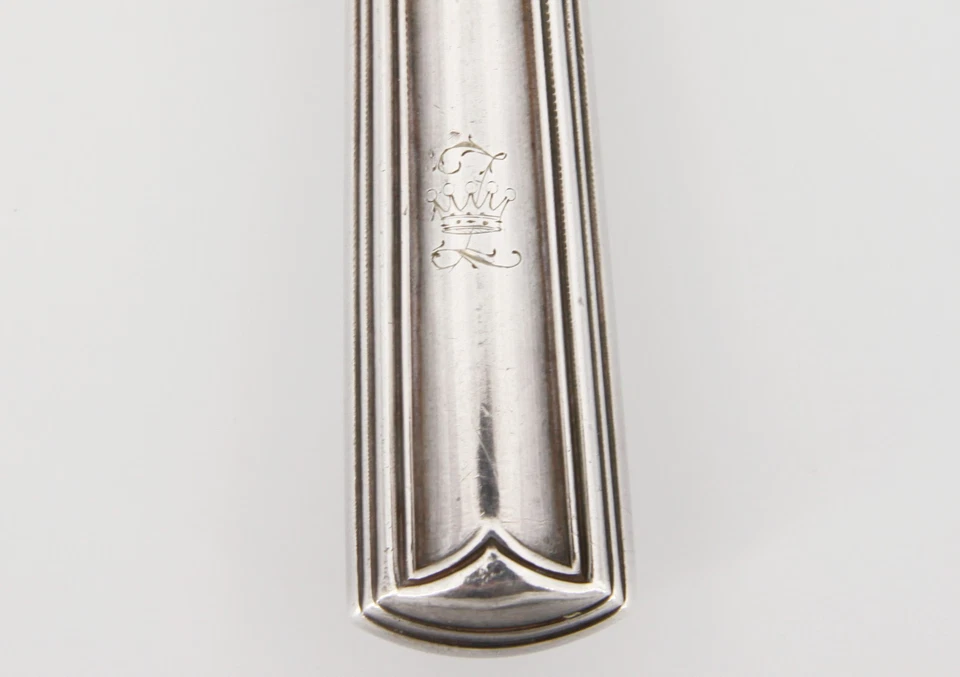 Coltello torta matrimonio grande Christofle incisione corona lama incisa lunghezza 28 cm - Immagine 3 di 4