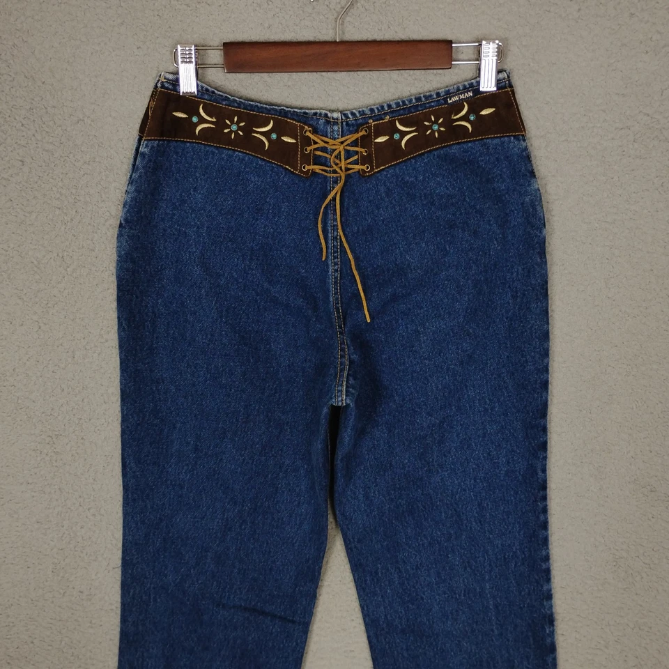 Jeans Lawman para mujer 9 azul vaquero occidental tiro alto yugo encaje espalda turquesa Foto 4 de 4