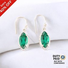 Christmas Sale Sterling Silver Green Emerald Stone Dangle Drop Earrings Jewelry