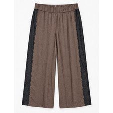 Anthropologie Lace Trim Pull On Lace Pants Womens M Petite Fondue Fudge NWT