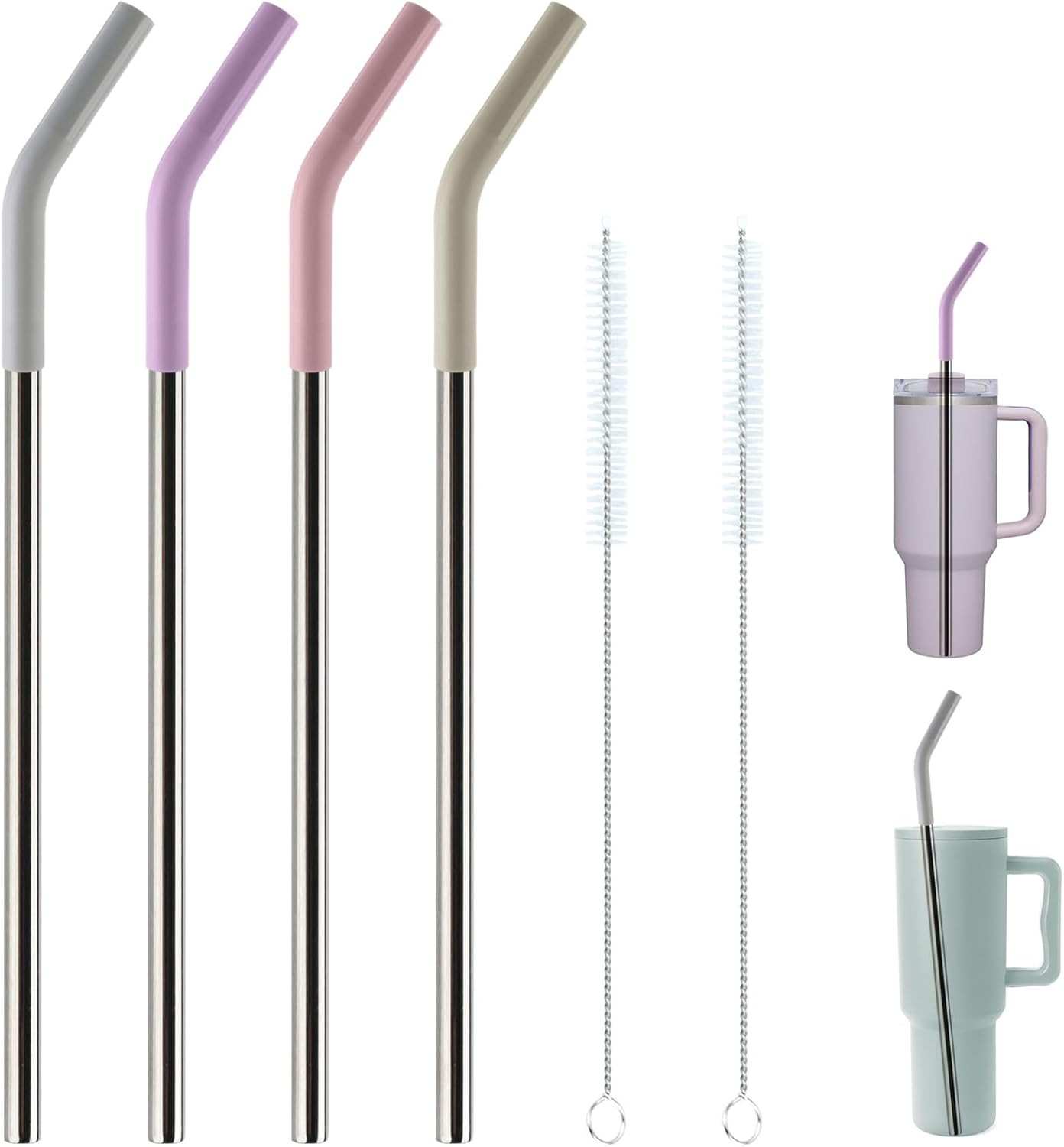Replacement Straws for 40oz Tumblers,Metal Reusable 12 Inches, Sliver