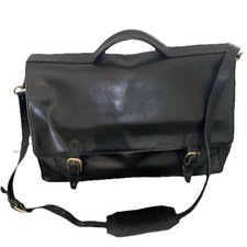 Vntg Levenger Fine Leather Black Messenger La...