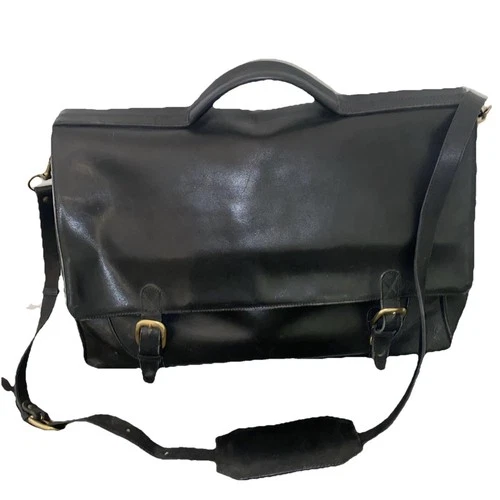 Vntg Levenger Fine Leather Black Messenger Laptop Bag 15” X 13” X 5” Bolivia