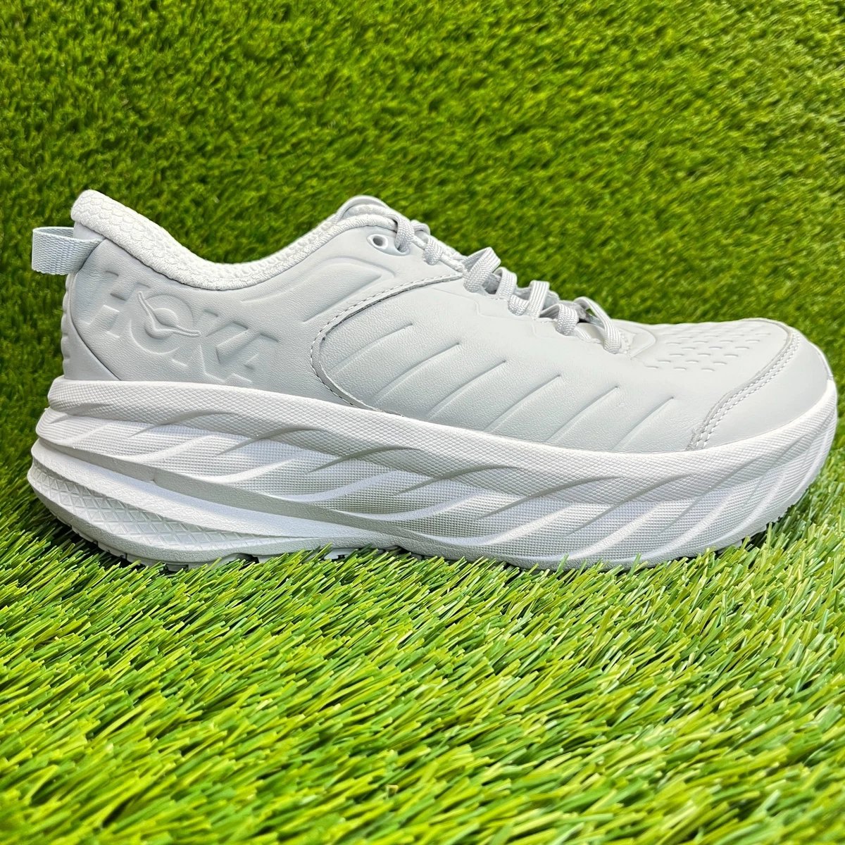Hoka One One Gray Leather Athletic Shoes for Women for sale  display picture 3