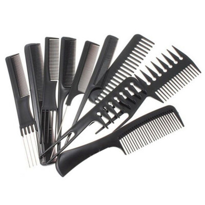 10Pcs Black Pro Plastic Barber Brush Combs Salon Hair Styling Comb Set Free ship