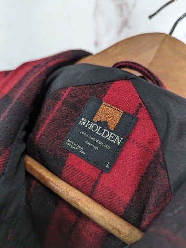 Holden Jacket Mens Large Shirt Wool Red Black Plaid Button Shacket Chamois Coat - Picture 3 of 11