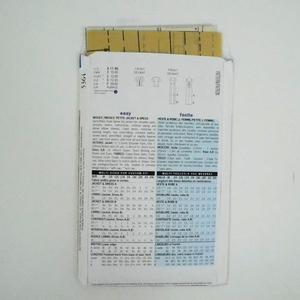 Butterick 5364 Misses Petite Jacket Dress Sewing Pattern Size 14-18 Uncut Empire - Image 3 of 4