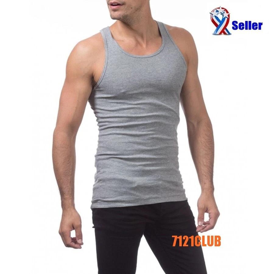 Lot 2 PRO CLUB A SHIRTS TANK TOP GRAY ProClub Men's Wife Beater Undershirt S-7XL - Image 3 of 4