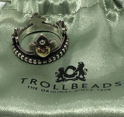 Trollbeads Ring King Of Hearts Silver And 18ct Gold Tagri-00206 Genuine 