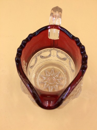 Ruby Stained EAPG Pattern Glass Creamer or Small Pitcher Kingston 1893,Bulls eye - Picture 6 of 10