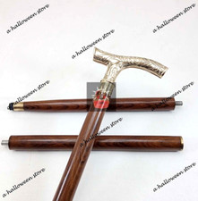 Handmade Brass Derby Head Handle Foldable Victorian Wooden Cane Walking Stick
