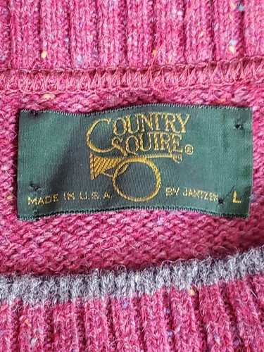 Vtg Jantzen Pullover Sweater Grandpa Country Squire Mens Lg Wool Tweed Pink USA - Picture 5 of 5