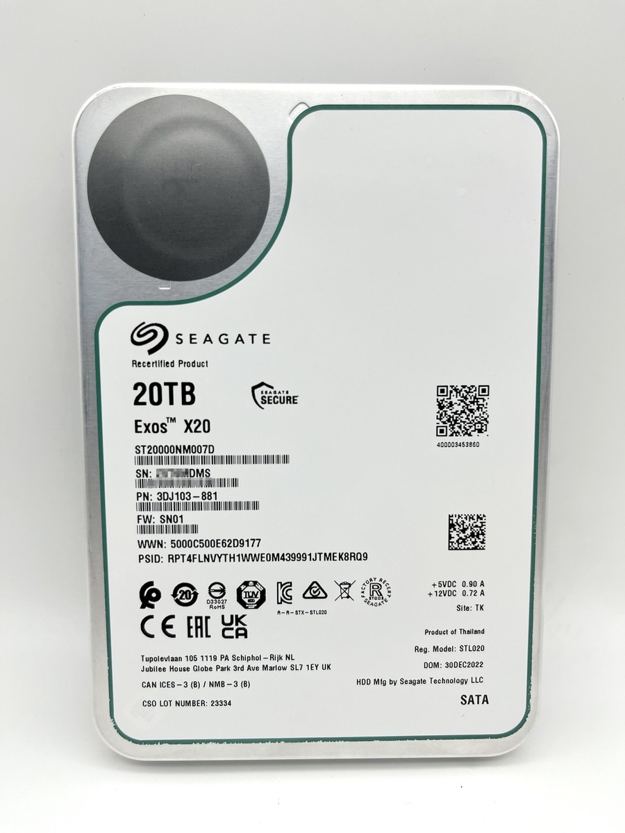 ST20000NM007D Seagate Exos X20 20TB 3.5 256M Enterprise NAS