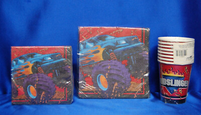 Monster Jam Set #  3 Monster Truck Napkins Cups Mudslinger Party Set