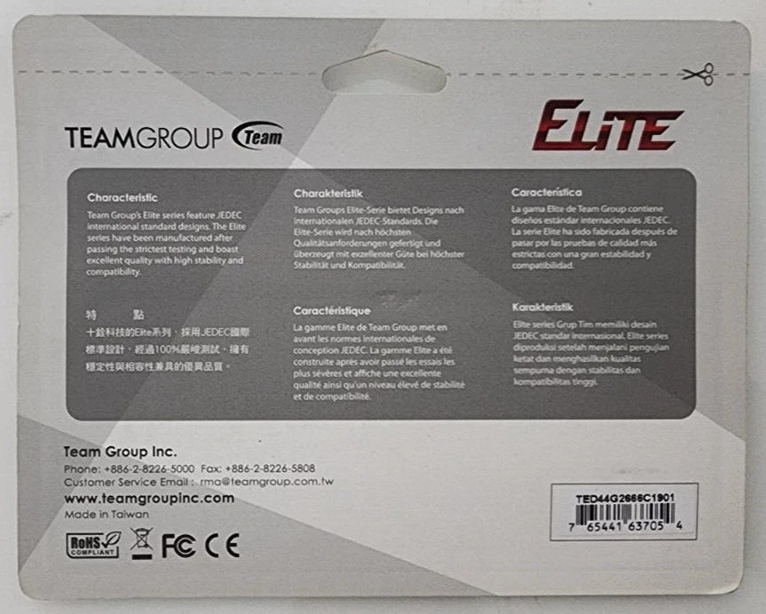 Team Group - ELITE DDR4 DESKTOP MEMORY 2666 C19 - Image 2 of 3