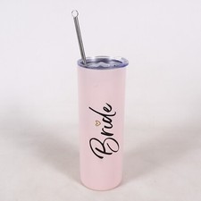 Bride Stainless Steel Tumbler Water Bottle Travel Cup Pink w/ Metal Straw Brush