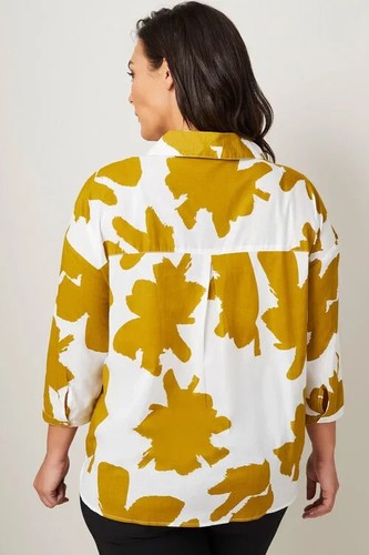 BNWT STUNNING BREATHABLE MUSTARD 100% COTTON SHIRT 3/4 SLEEVES BY SARA SIZE 20 - Picture 2 of 2