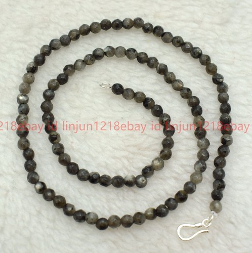 New 4/6mm Faceted Black Labradorite Round Gems Bead Necklace Bracelet 18/7.5in - Picture 12 of 12