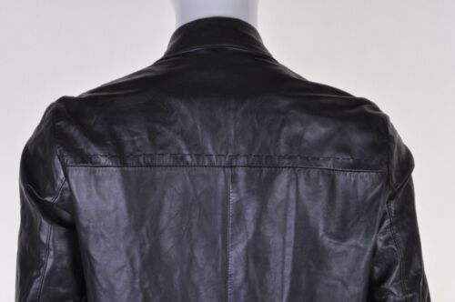 VINTAGE 70s Black Leather Button Jacket M Blazer Coat 1970s Mod - Picture 8 of 9