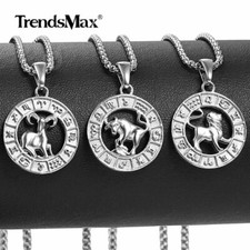 White Gold Plated Constellation Horoscope Zodiac Pendant Necklace Unisex Chain